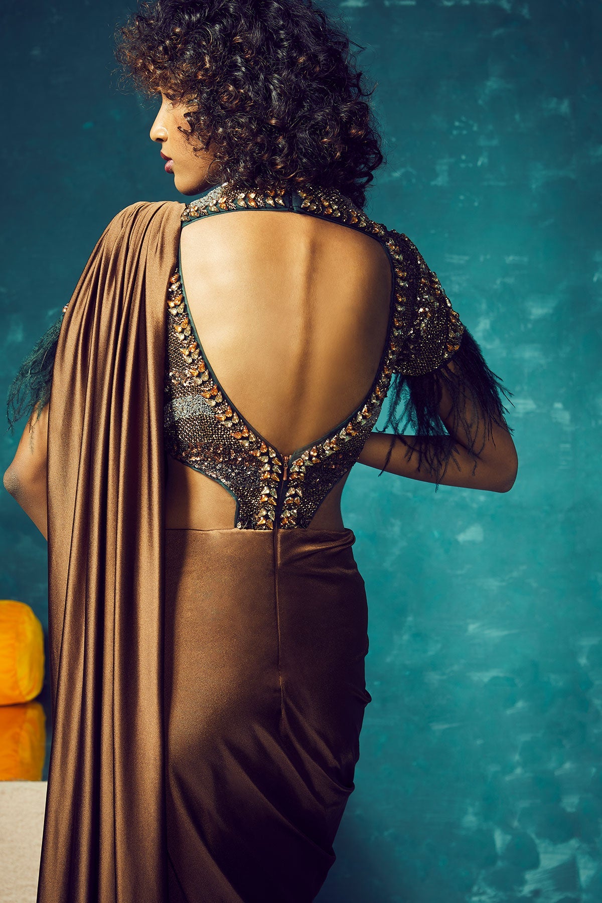 Embroidered Faux Bodysuit Saree Gown