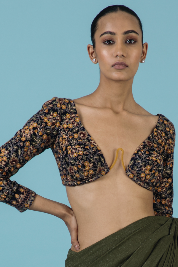 Olive Saree With Bralette
