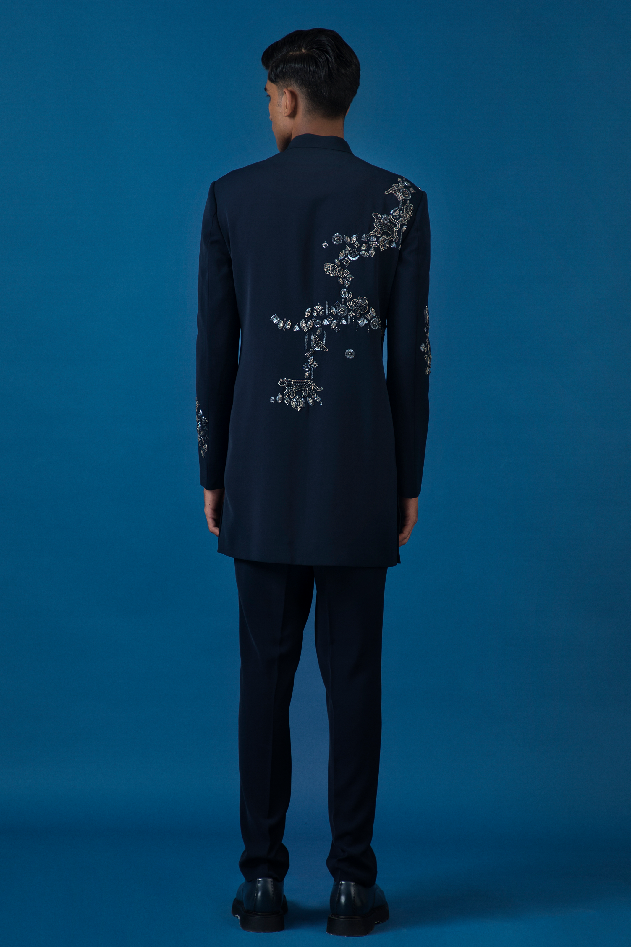 Navy Blue Jungle Indo Western