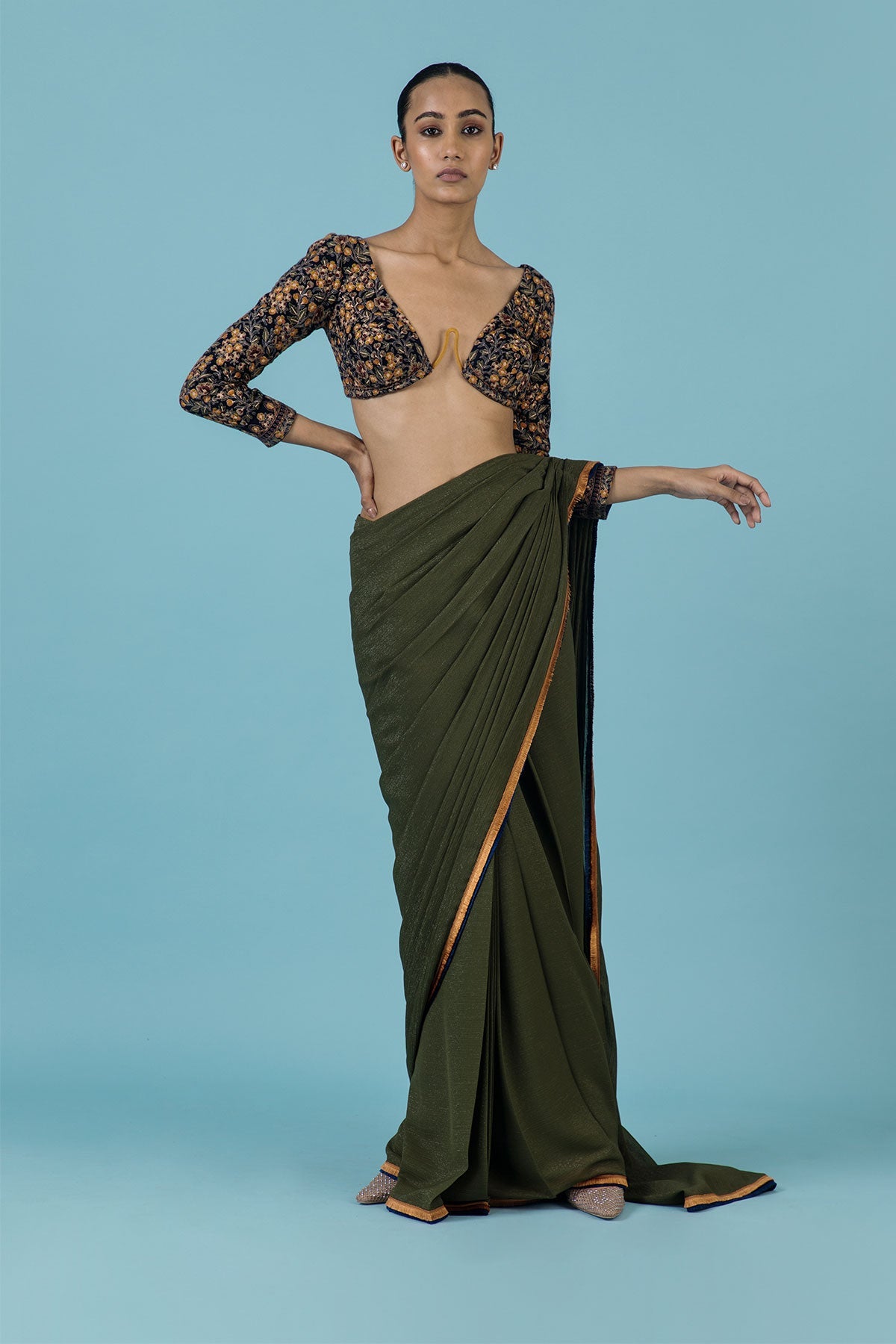 Olive Saree With Bralette