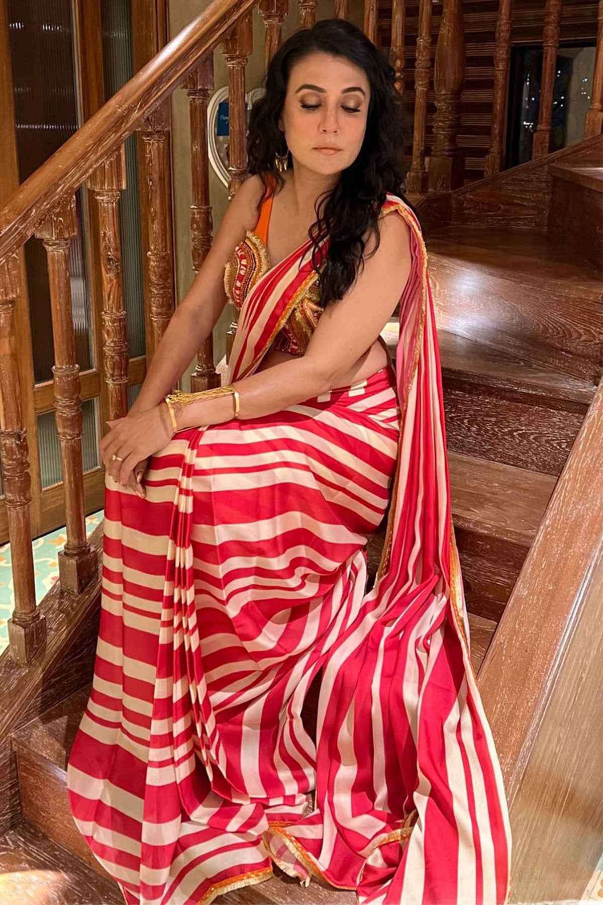 MINI MATHUR IN PINK BAR SAREE