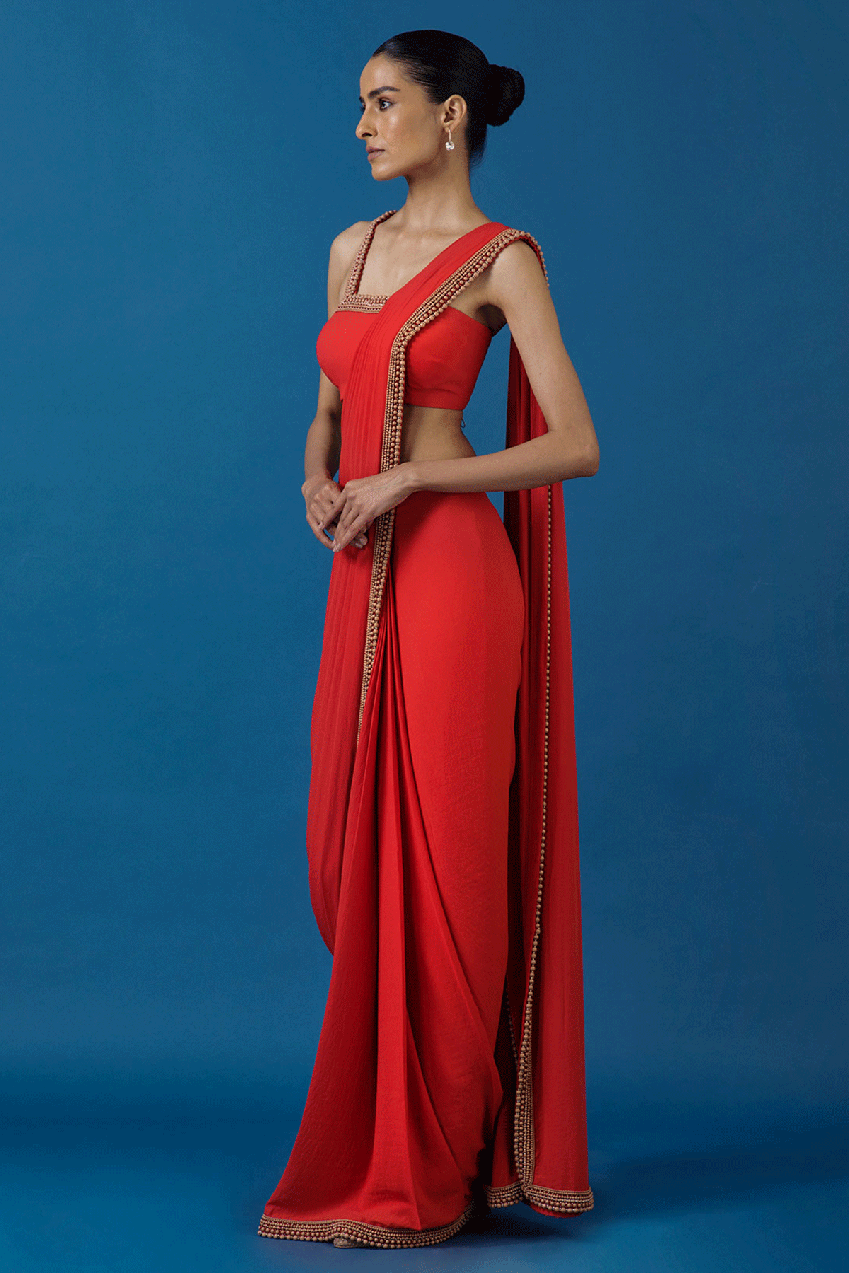 Coral Burst Saree