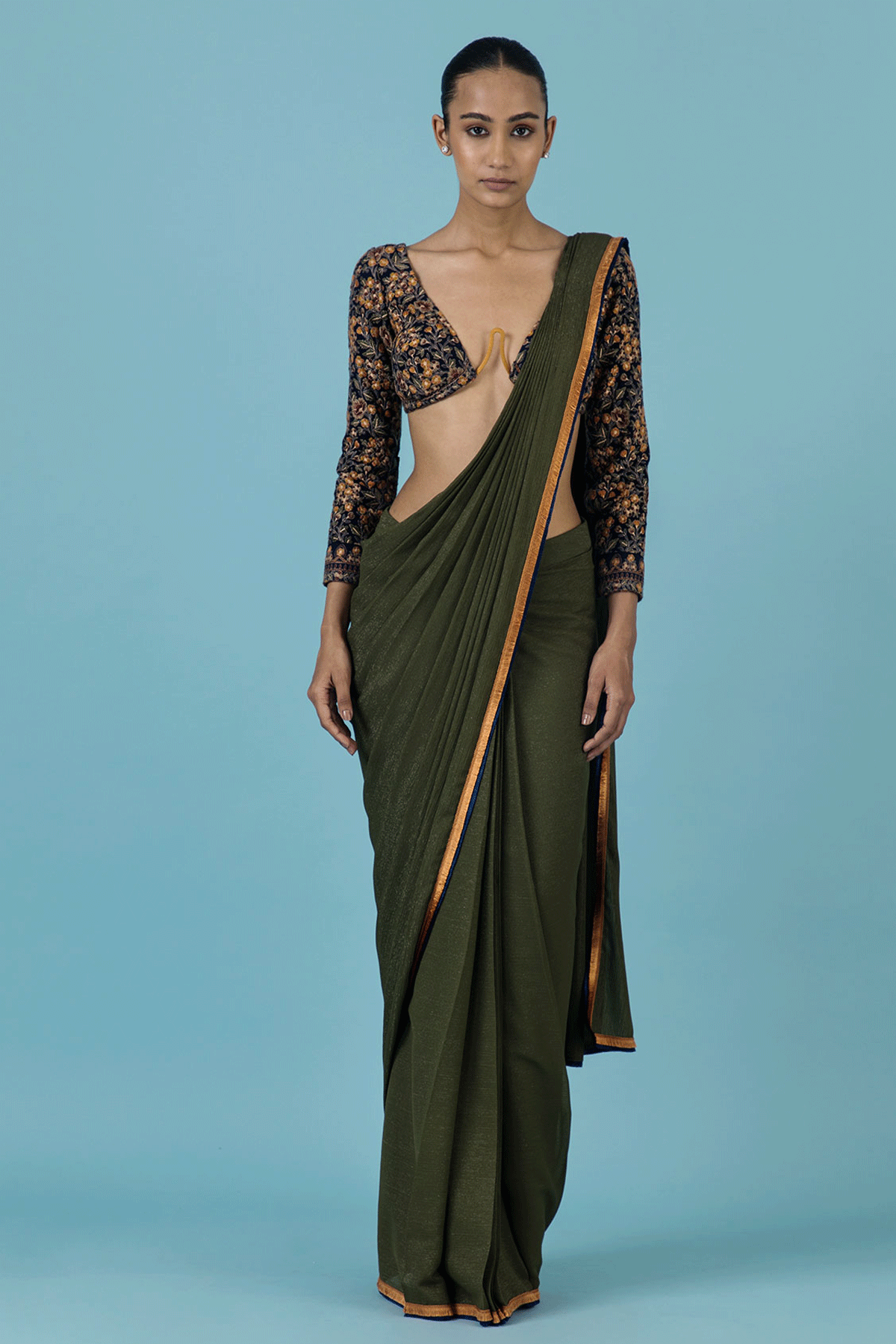 Olive Saree With Bralette