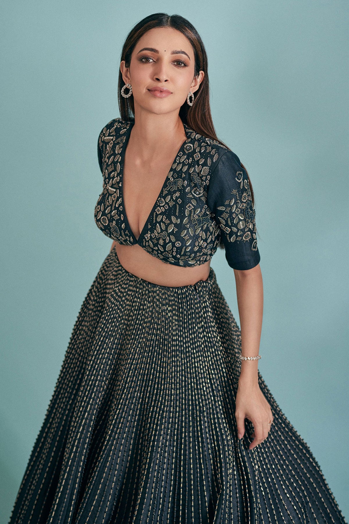 NEHA SSHETTY IN THE JUNGLE LEHENGA (NAVY BLUE)