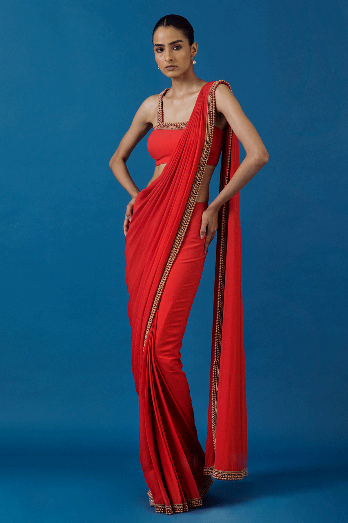 Coral Burst Saree