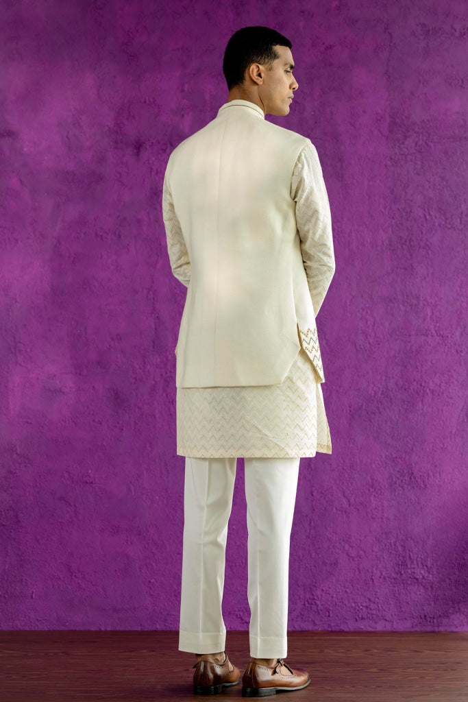 Ivory Zigzag Nehru Jacket