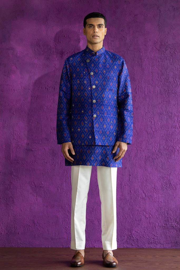 Royal Blue Ikat Nehru Jacket