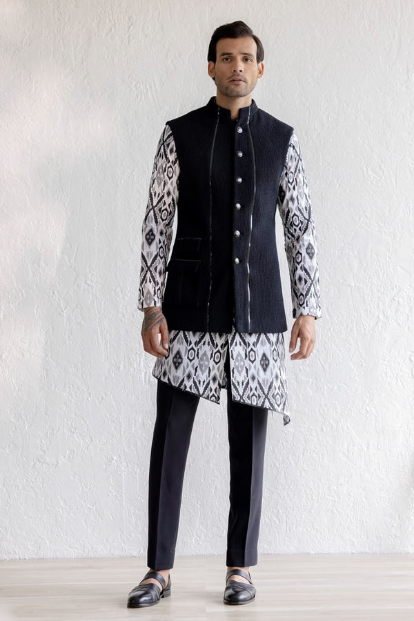 Monochrome Ikat Nehru Jacket