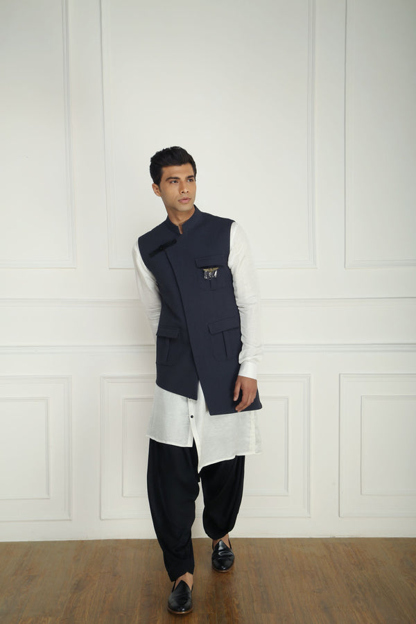 Grey Patch Pocket Nehru Jacket Set
