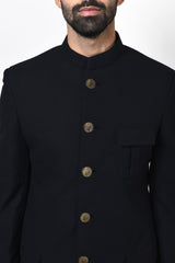 Black Patch Pocket Bandhgala Set Mens Wear
