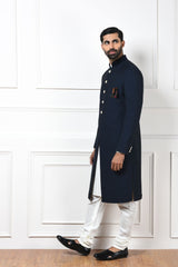 Blue Cutaway Sherwani Set Mens Wear