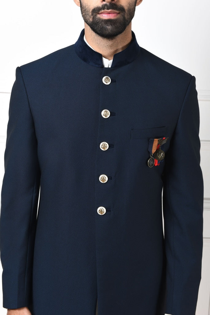 Blue Cutaway Sherwani Set Mens Wear