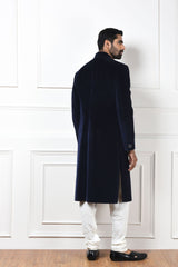 Blue Velvet Sherwani Set Mens Wear