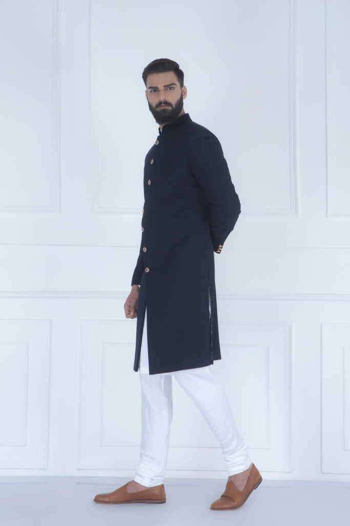 Blue Asymmetric Sherwani Set Mens Wear