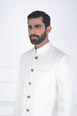 White Pintuck Sherwani Set Mens Wear