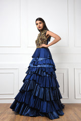 Navy Blue Tiered Cocktail Gown