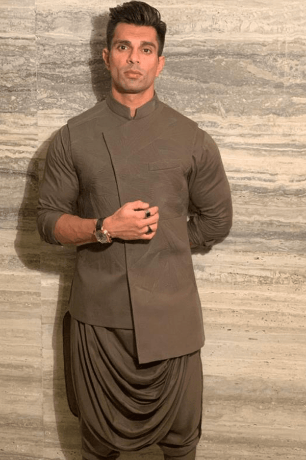 Karan Singh Grover In Olive Quilted Nehru Jacket Set Mens Wear