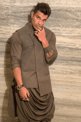 Karan Singh Grover In Olive Quilted Nehru Jacket Set Mens Wear