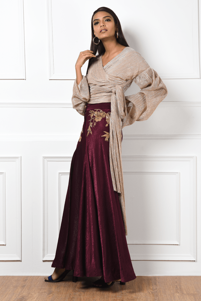 Overlap Top With Embroidered Pants Womens Wear