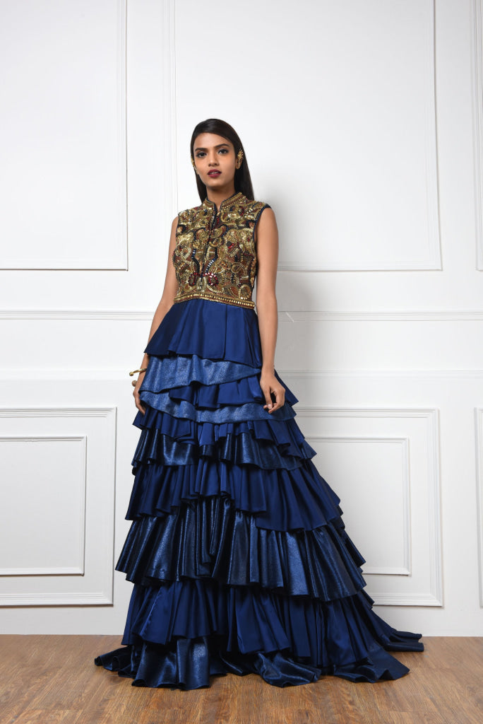 Navy Blue Tiered Cocktail Gown Womens Wear