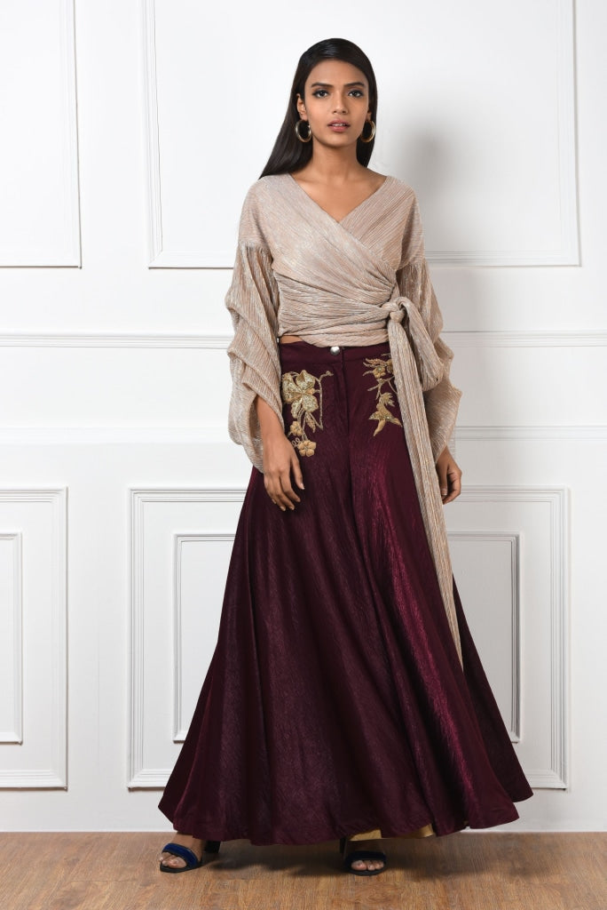 Overlap Top With Embroidered Pants Womens Wear