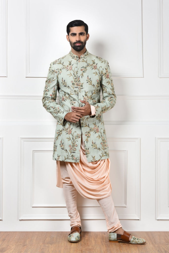 Mint Embroidered Indowestern Set Mens Wear