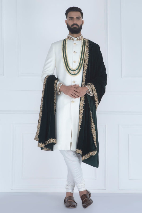 White Sherwani Set Mens Wear
